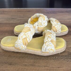 BP Espadrilles Yellow White Woven Slides Sandals 7